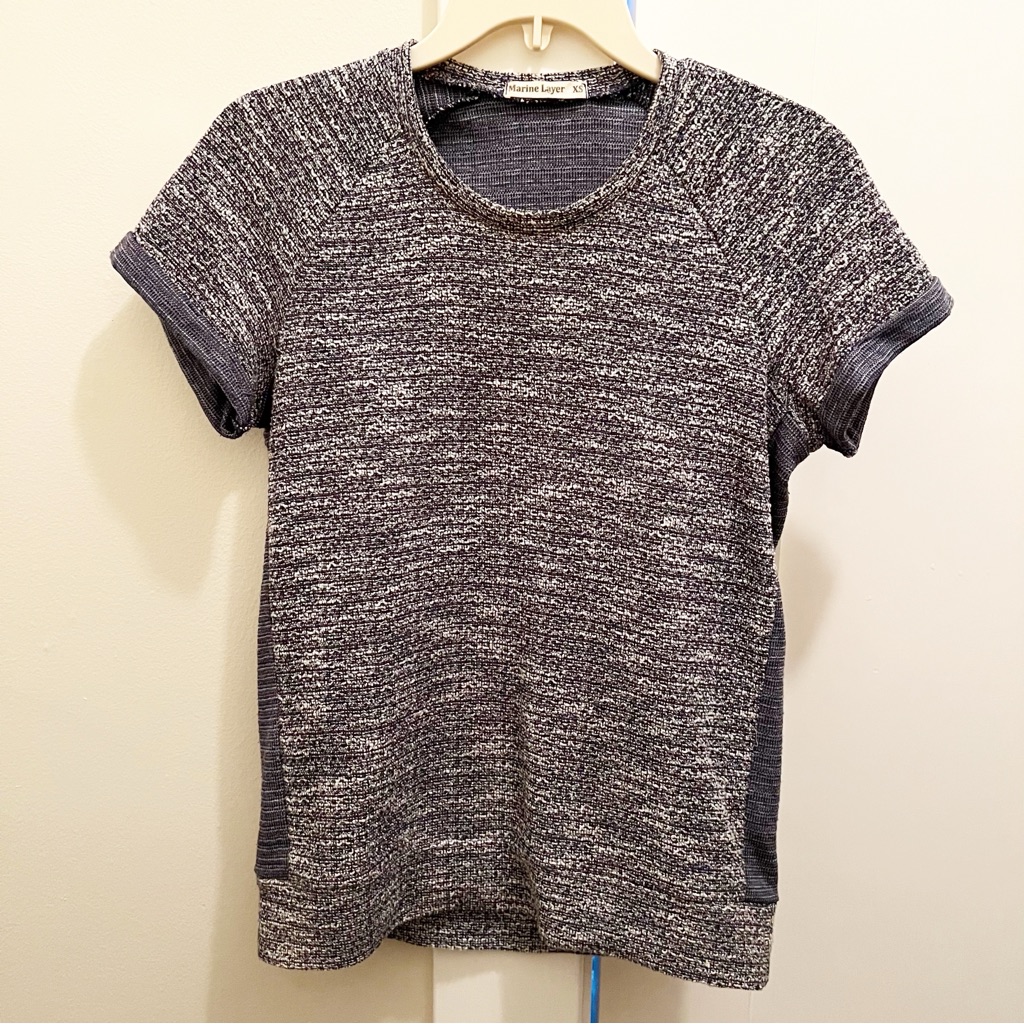 Marine Layer Blue White Cotton Blend Short Sleeve Top